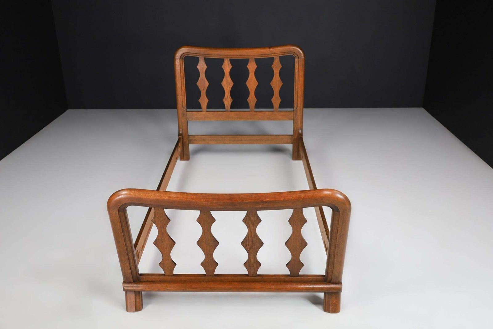 Mid Century Modern Guillerme & Chambron Bed Frame In Solid Oak, France 1960s photo buy