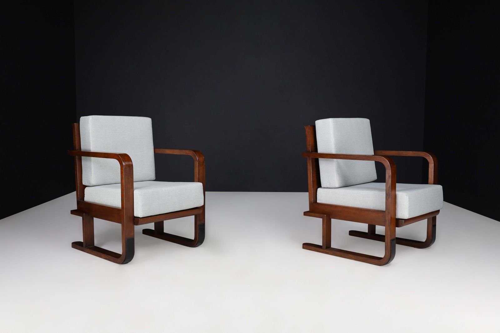 Art Deco Armchairs In Oak Bentwood And New Upholstery, Austria 1930 photo for sale