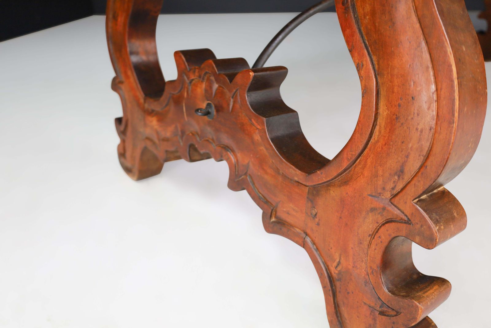 photo for sale Antique Spanish Baroque Style Refectory Table With Carved Legs & Iron Stretcher