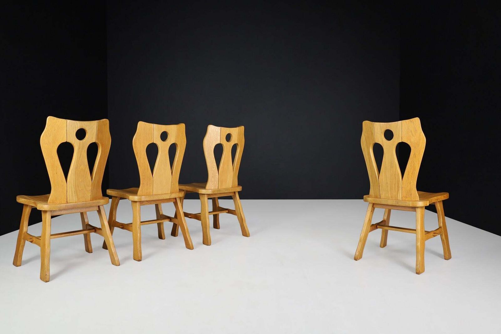 Sculptural Brutalist Blonde Oak Dining Chairs, Belgium, 1970s – Set Of 4 photo Furniture