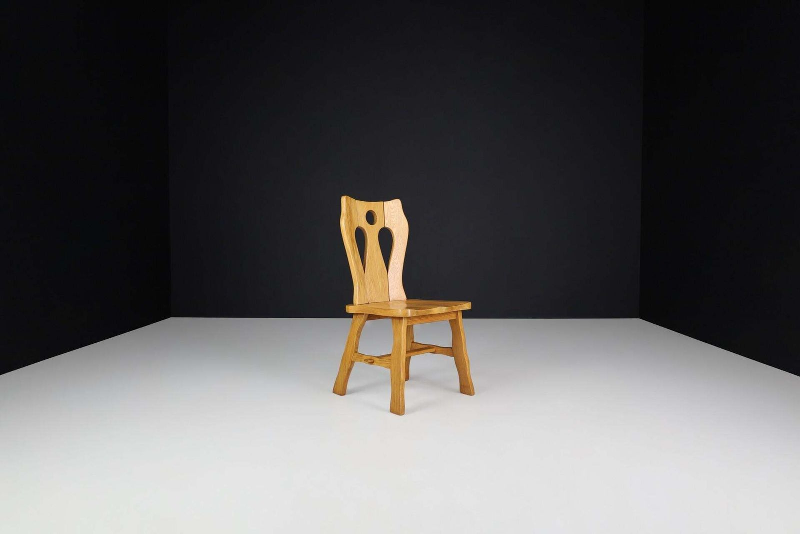 Sculptural Brutalist Blonde Oak Dining Chairs, Belgium, 1970s – Set Of 4 photo buy