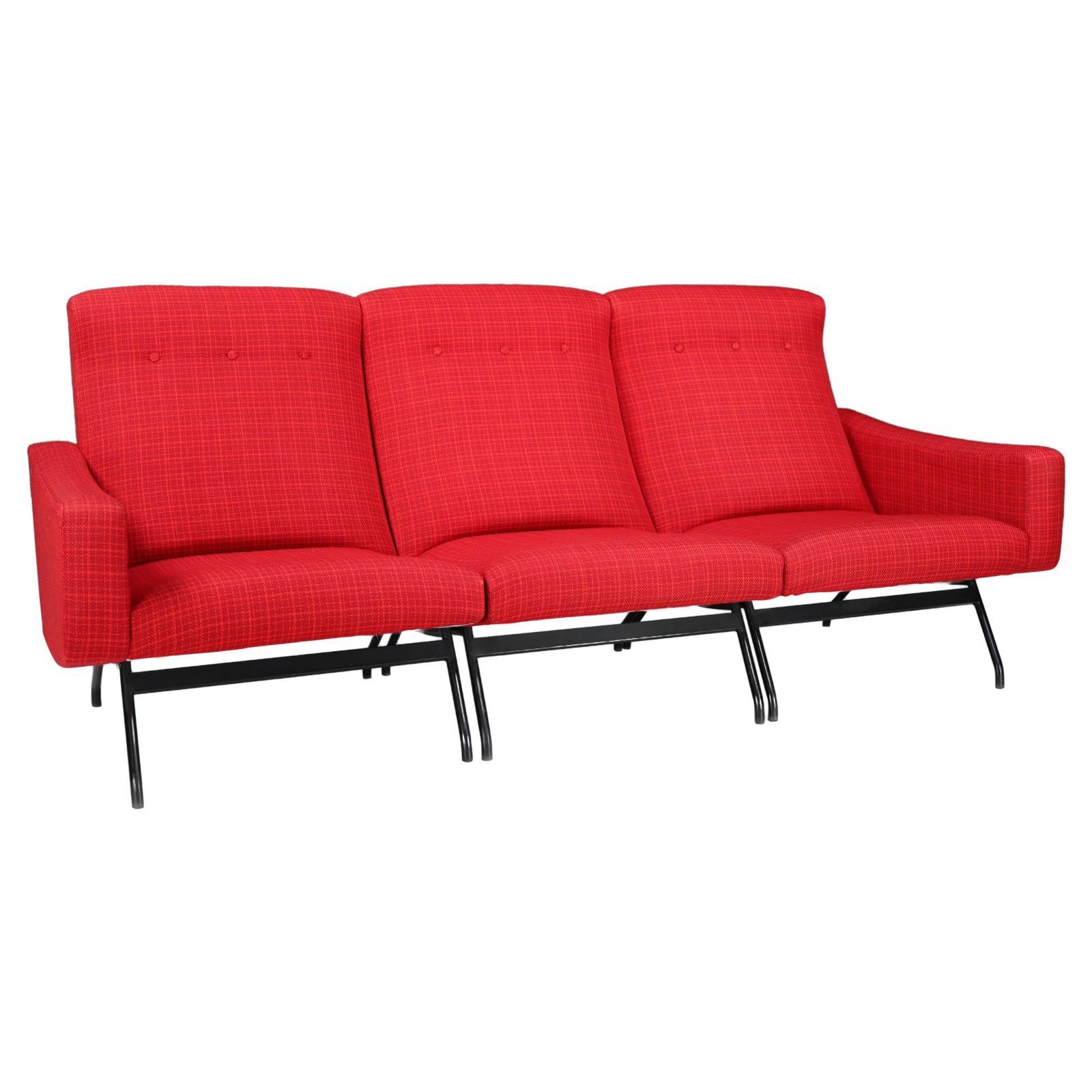Joseph André Motte Sectional Sofa Seat In Red Original Upholstery France, 1950s