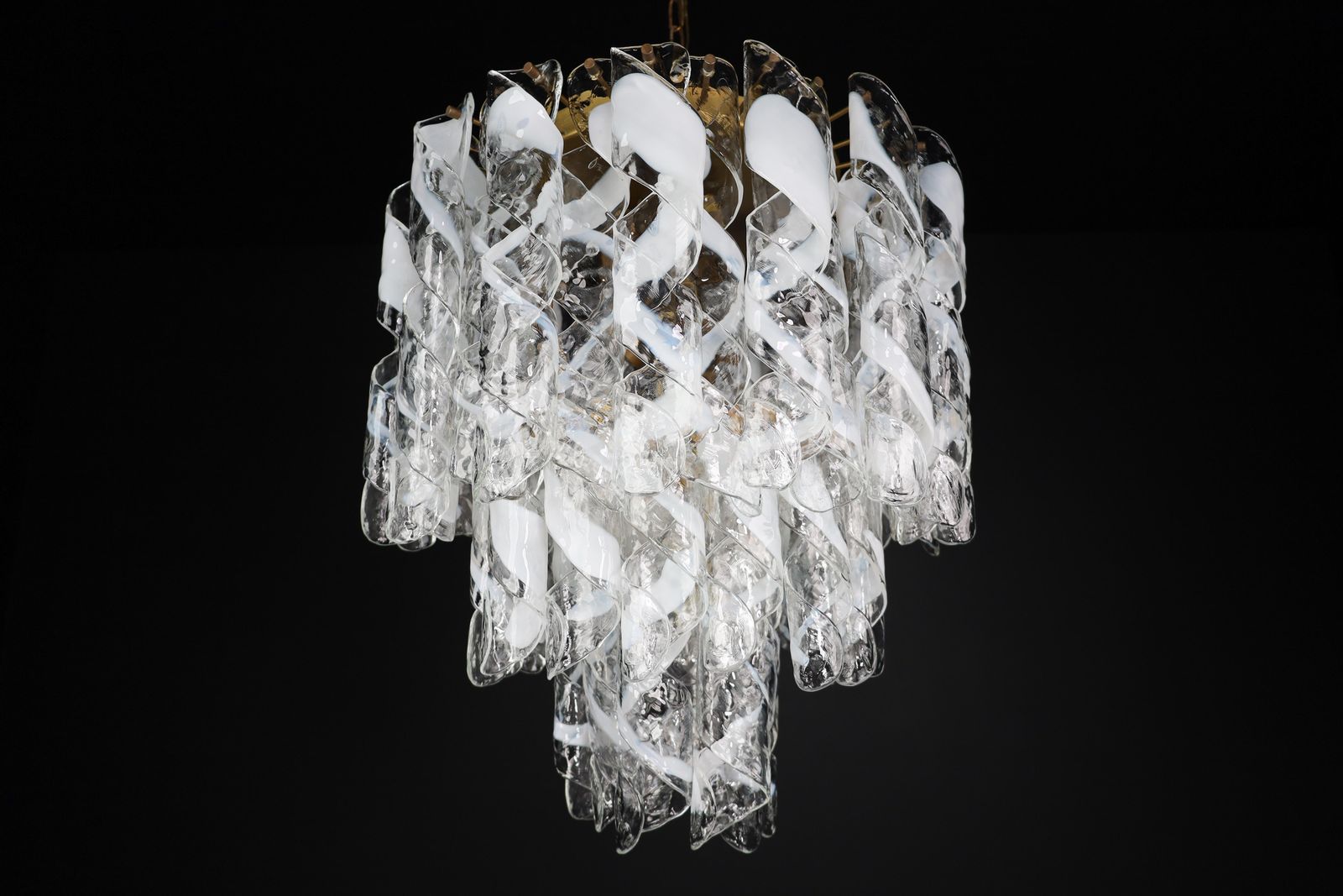 Large Brass Chandelier With 'Torciglioni' Glass By Mazzega, Italy 1970s photo furniture