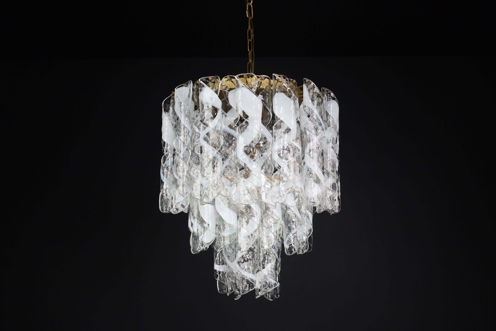 Large Brass Chandelier With 'Torciglioni' Glass By Mazzega, Italy 1970s photo vintage