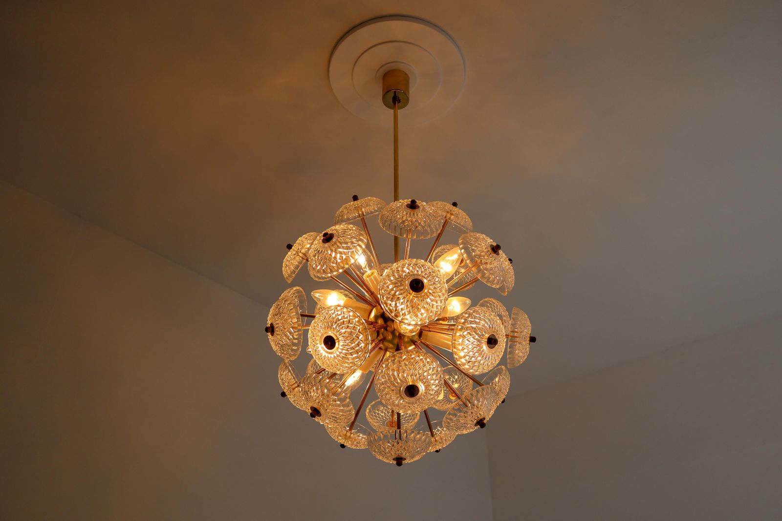 Large Set Midcentury Brass Floral Chandeliers In The Style Of Emil Stejnar photo vintage