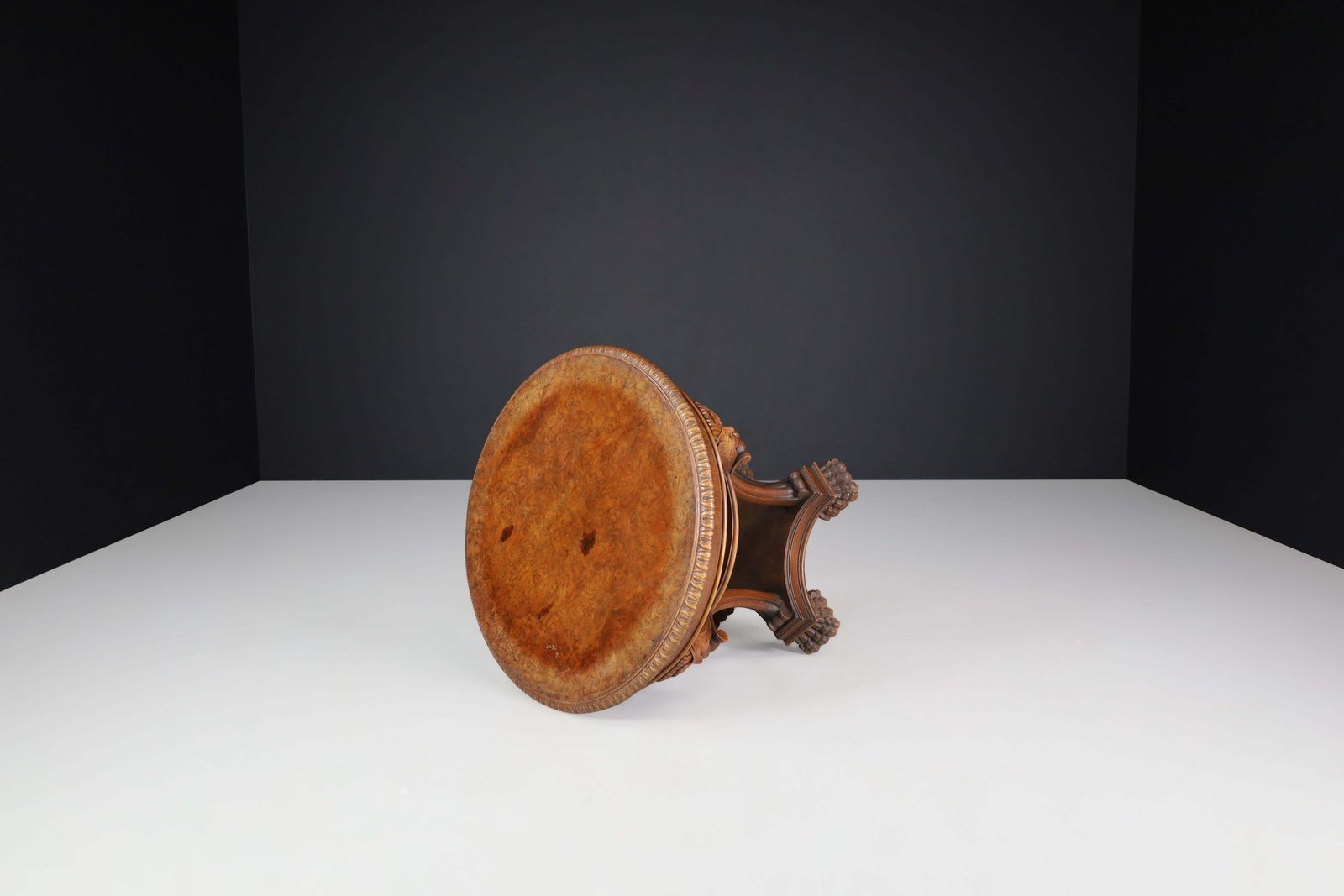 Italian Neoclassical Round Walnut Center Table With Carved Figural Legs, 1920s photo vintage