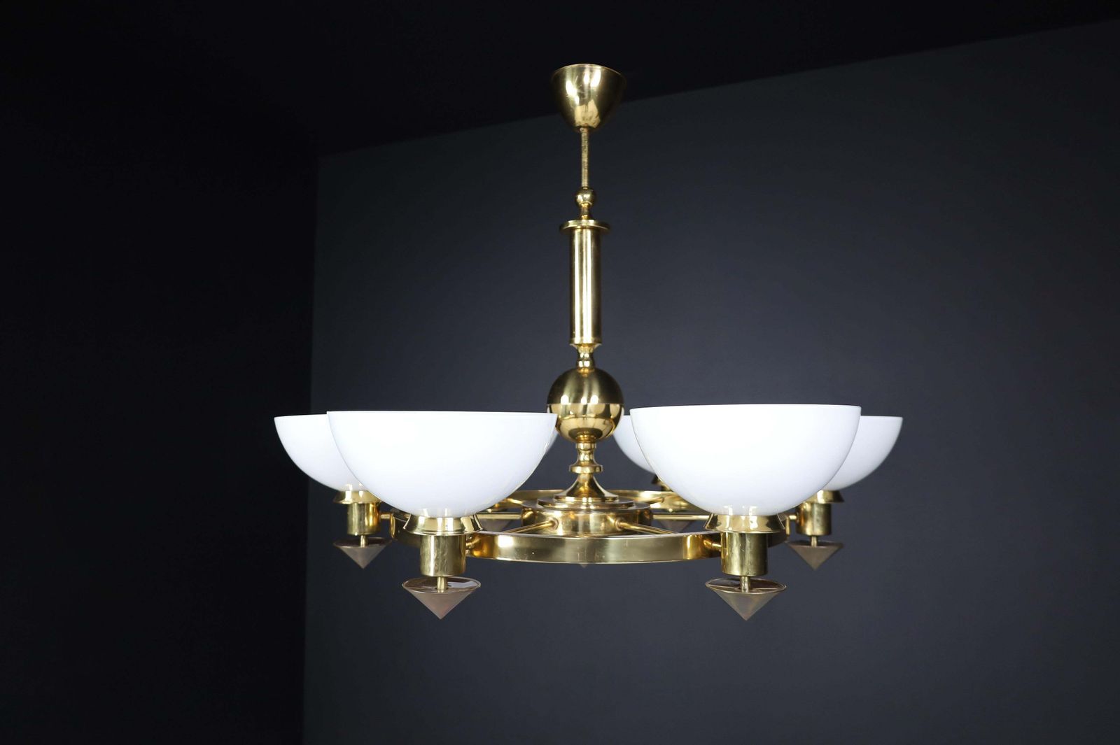 photo vinterior Xl Brass And White Opaline Glass Chandeliers, Italy, 1970s
