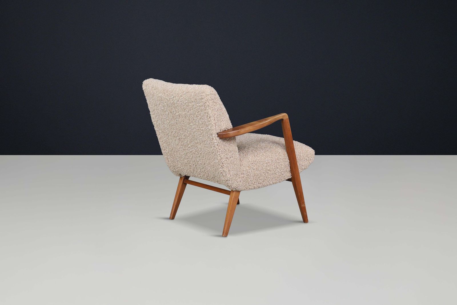 Mid Century Modern Walnut Armchair With Teddy Upholstery, Italy, 1950s photo 1790.0