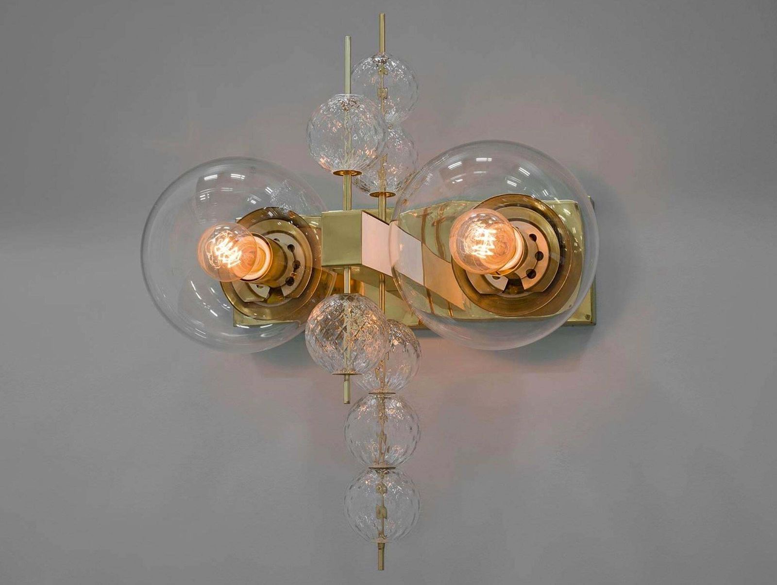 Set Midcentury Hotel Wall Chandeliers With Brass Fixture, European, 1970s photo furniture