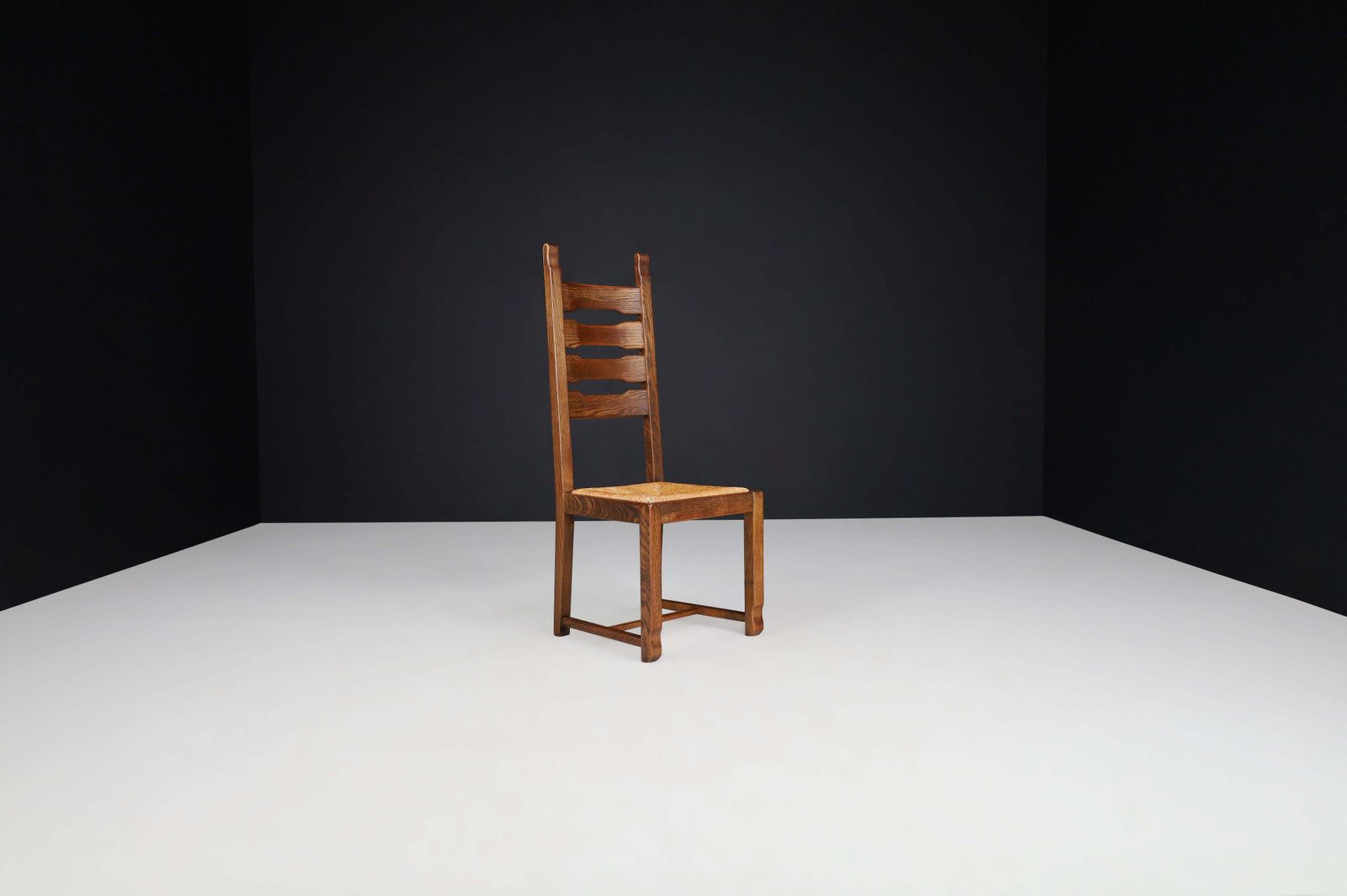 Oak And Rush High Back Dining Chairs, France, 1960s photo vinterior