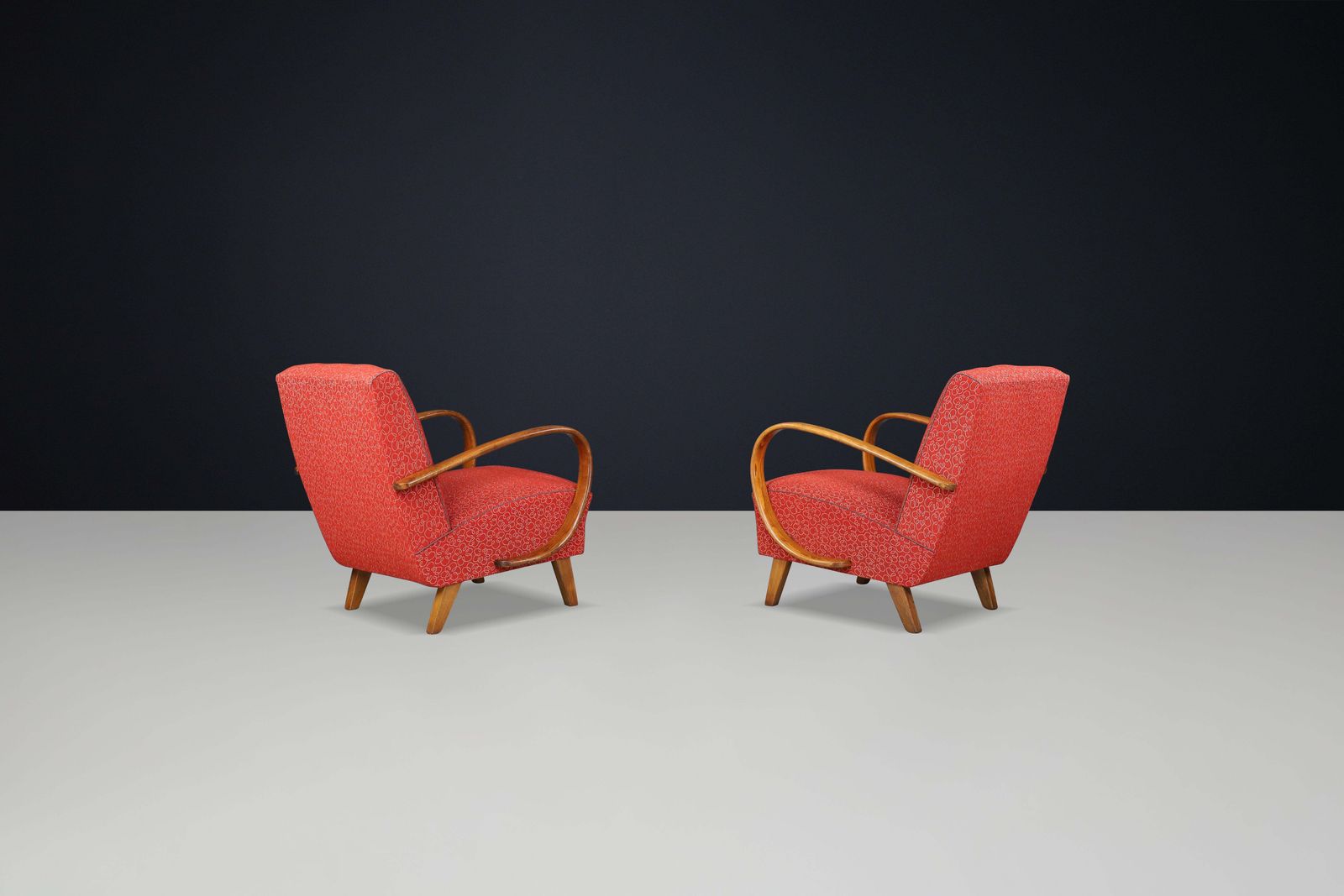 Jindrich Halabala Patinated Bentwood Armchairs With Original Upholstery, 1940s photo Furniture