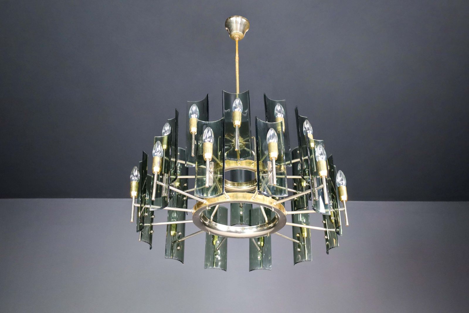 Set Of Six Gino Paroldo Grande Chandeliers In Brass, Italy 1950 photo furniture