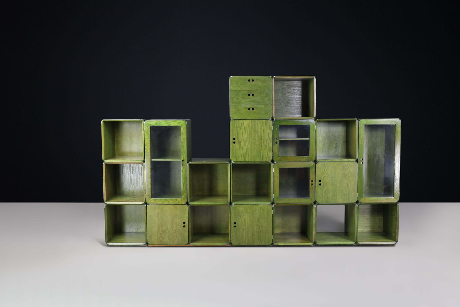 Furniture Derk Jan De Vries For Maisa Di Seveso, Natural Green Modular Cabinet Bookcase. photo