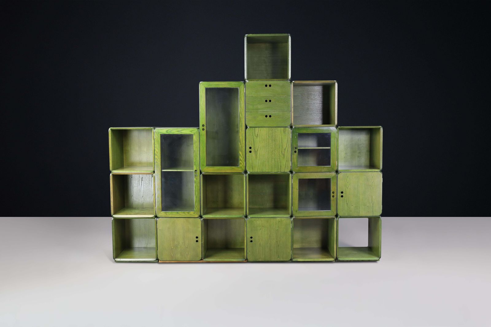 12518.0 Derk Jan De Vries For Maisa Di Seveso, Natural Green Modular Cabinet Bookcase. photo