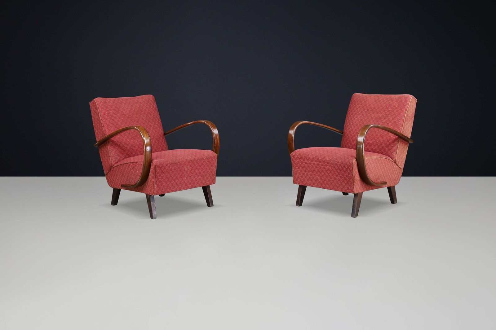 Pair 1940s Jindřich Halabala H 227 Bentwood Armchairs With Original Upholstery photo furniture