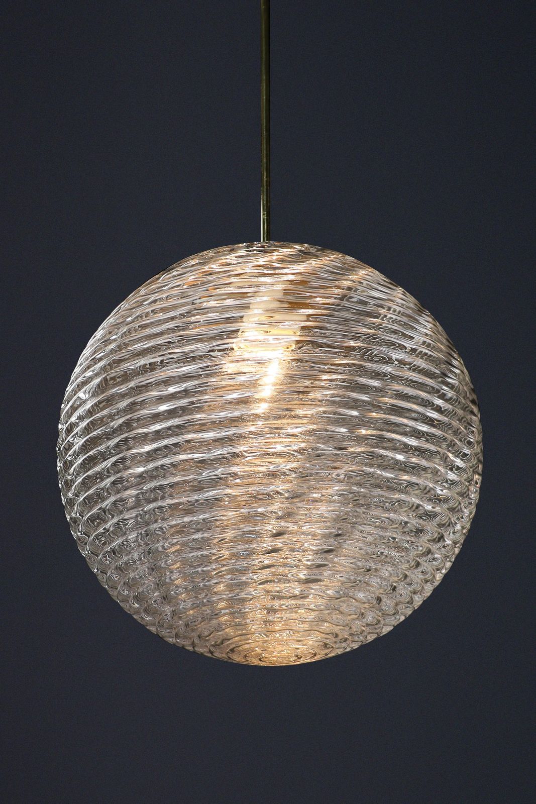 Midcentury Modern Xl  Brass And Pattern Glass Pendant, Prague 1960s photo for sale