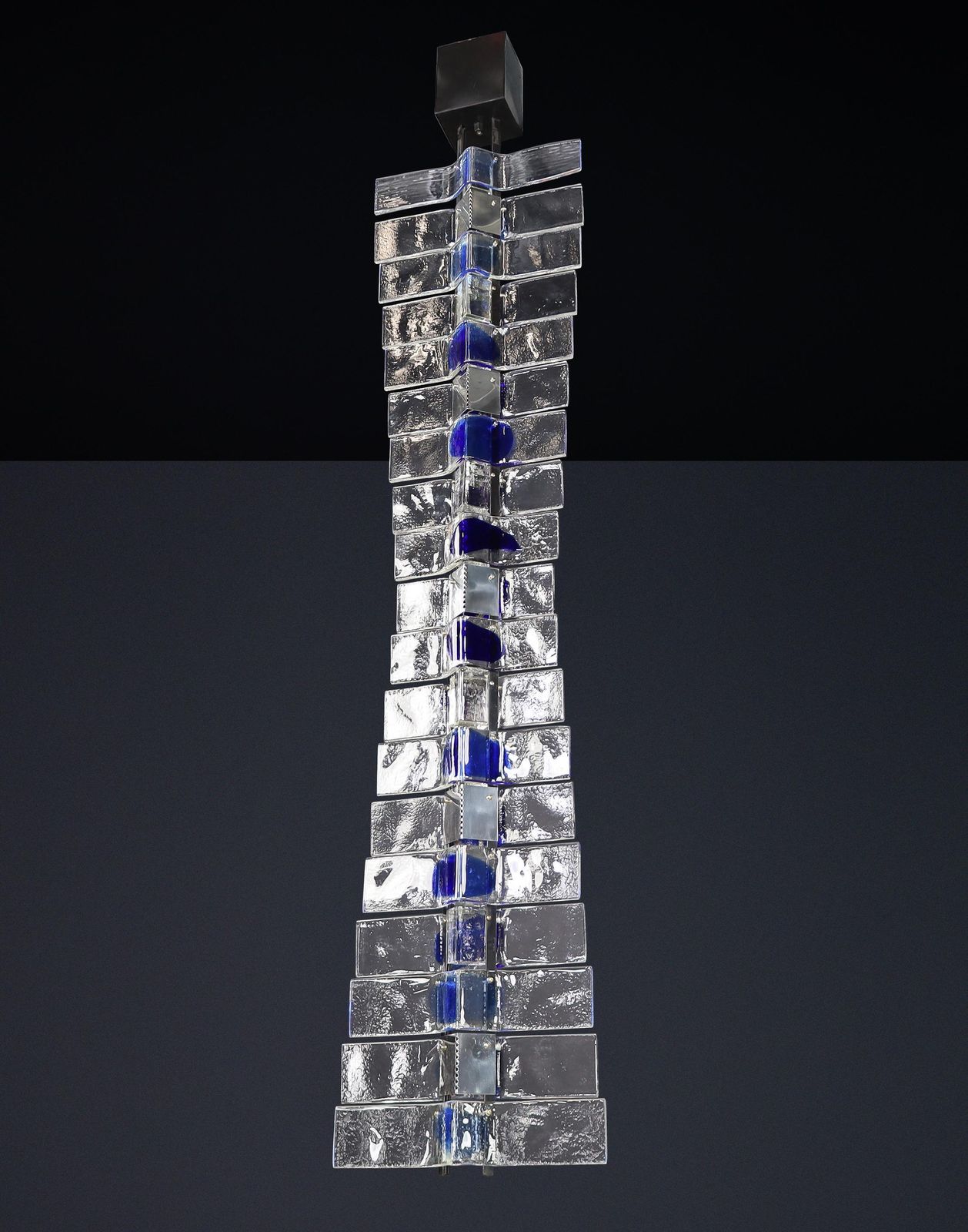 Monumental Venini Tazebao Chandelier In Crystal And Sapphire Murano Glass, Italy photo Lighting