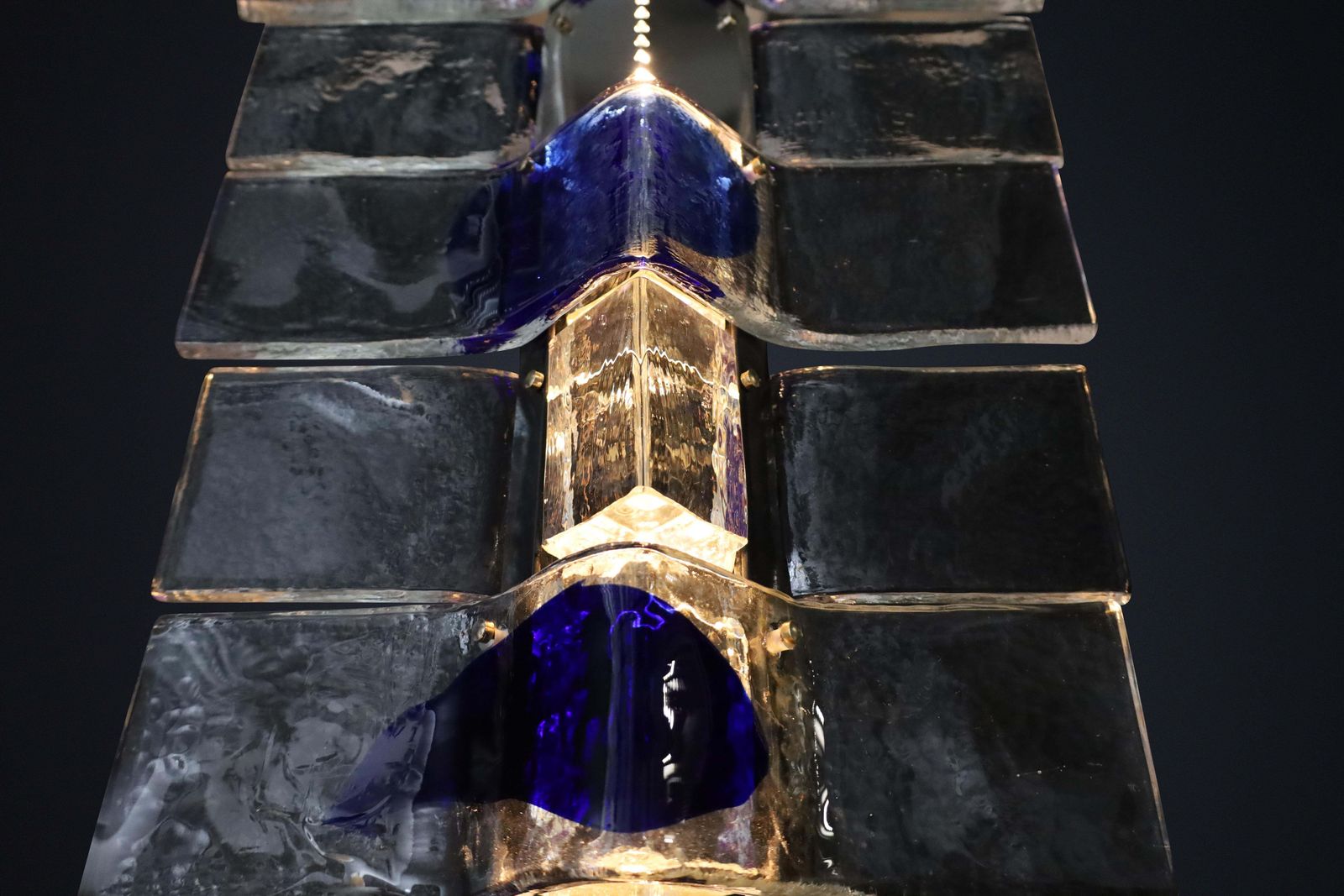 Monumental Venini Tazebao Chandelier In Crystal And Sapphire Murano Glass, Italy photo vintage