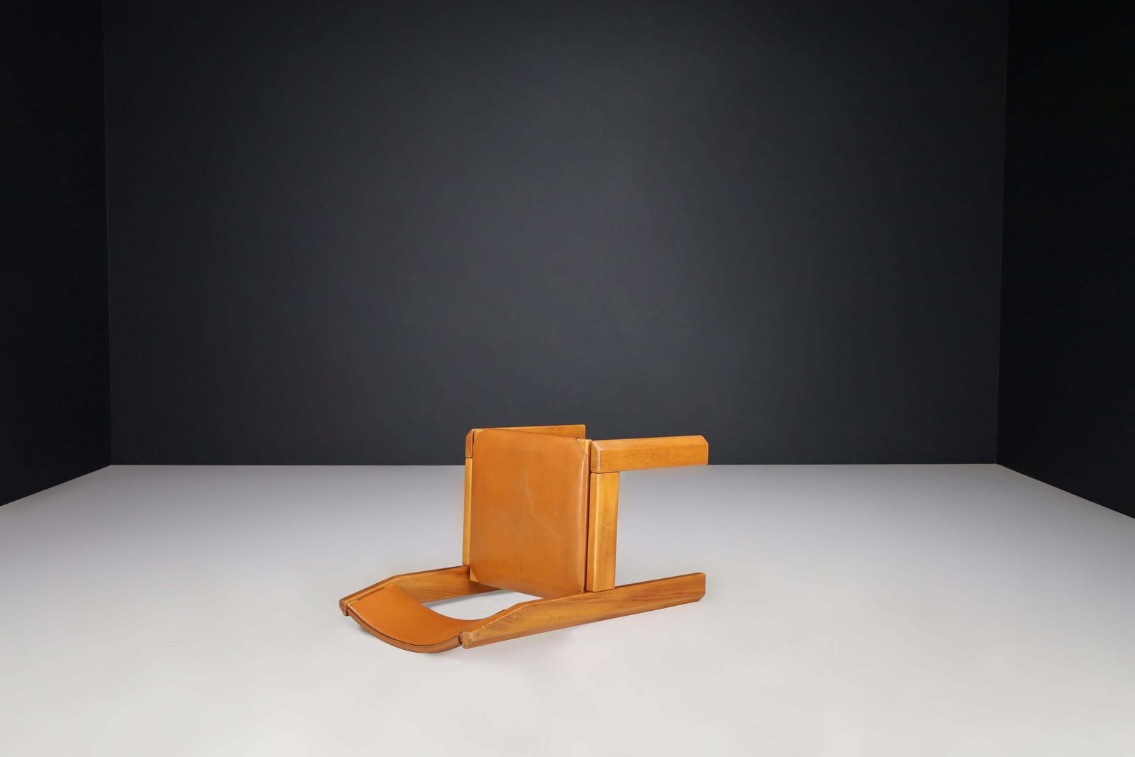 photo furniture Set Of Four Luigi Gorgoni Dining Chairs In Elm And Leather For Roche Bobois.