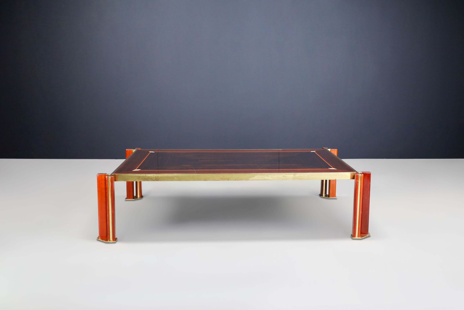 Paolo Barracchia Large Brass And Wood Coffee Table, Italy 1970s photo 3664.0