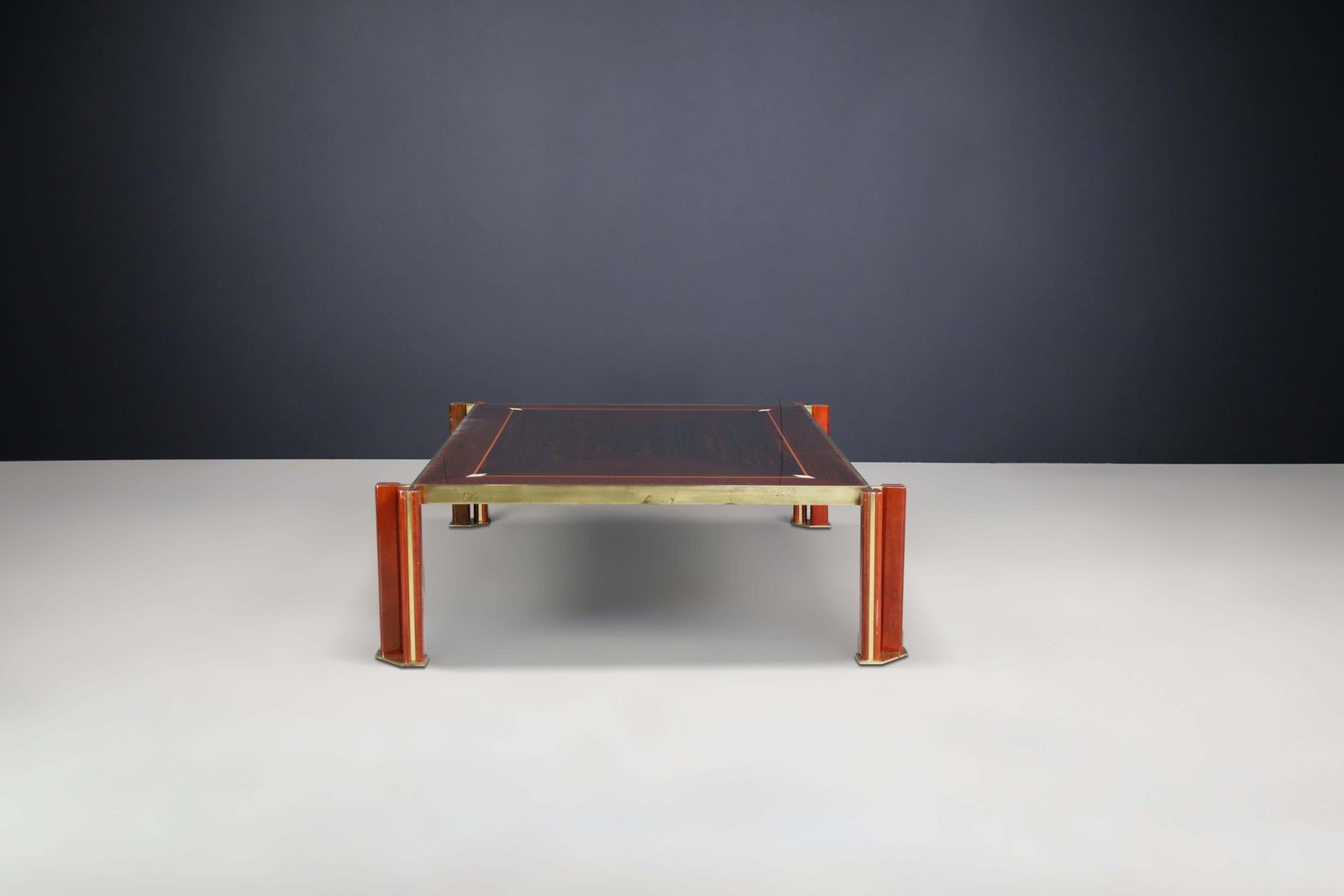 Paolo Barracchia Large Brass And Wood Coffee Table, Italy 1970s photo buy