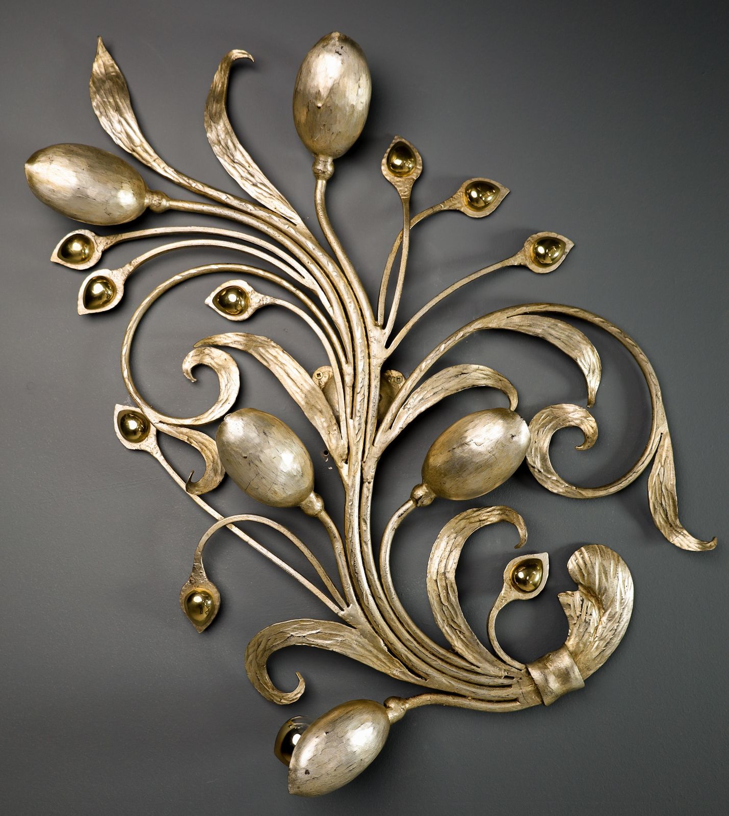 Monumental Floral Leaf Brass Wall Lights / Sculptures By Hans Möller Germany '60 photo for sale
