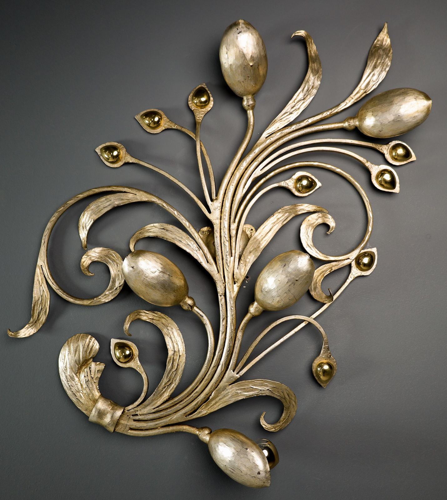 Monumental Floral Leaf Brass Wall Lights / Sculptures By Hans Möller Germany '60 photo Art