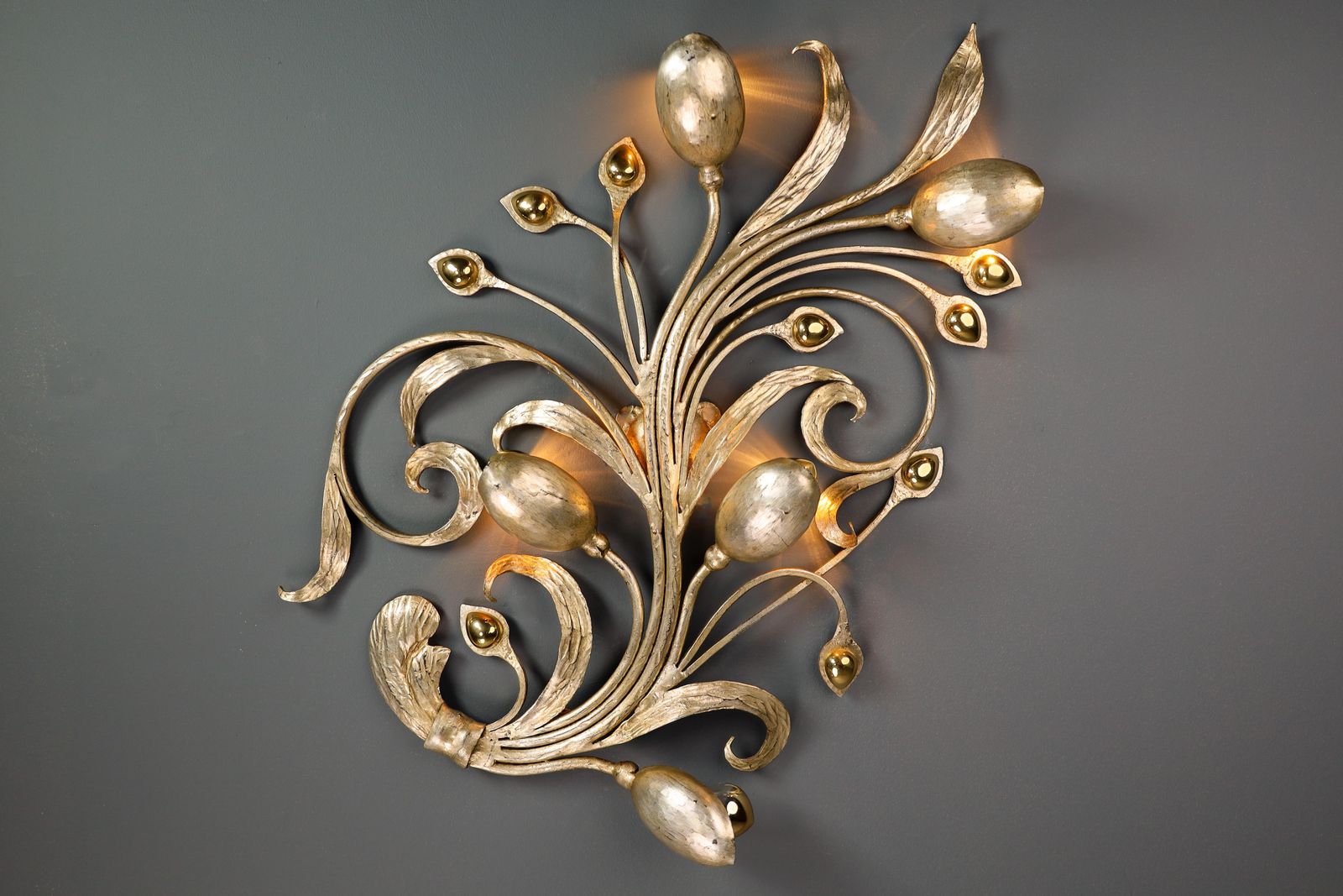 Monumental Floral Leaf Brass Wall Lights / Sculptures By Hans Möller Germany '60 photo buy