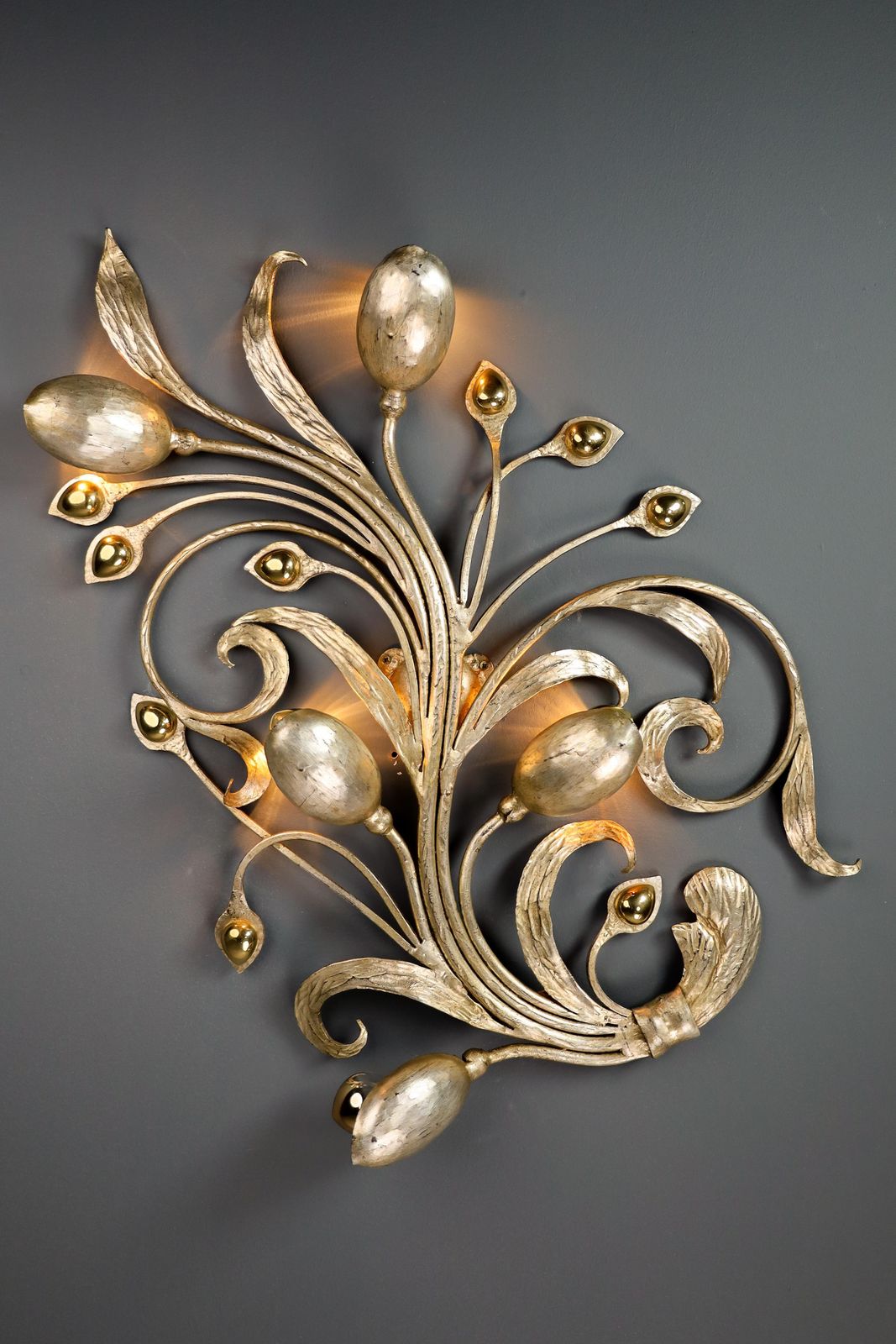 Monumental Floral Leaf Brass Wall Lights / Sculptures By Hans Möller Germany '60 photo vintage