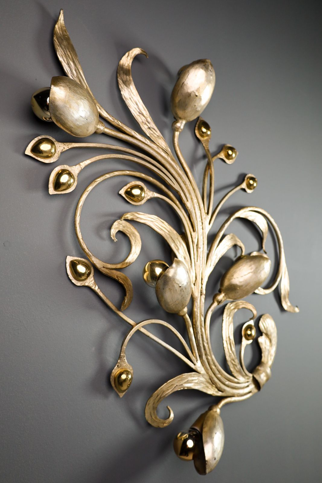Art Monumental Floral Leaf Brass Wall Lights / Sculptures By Hans Möller Germany '60 photo