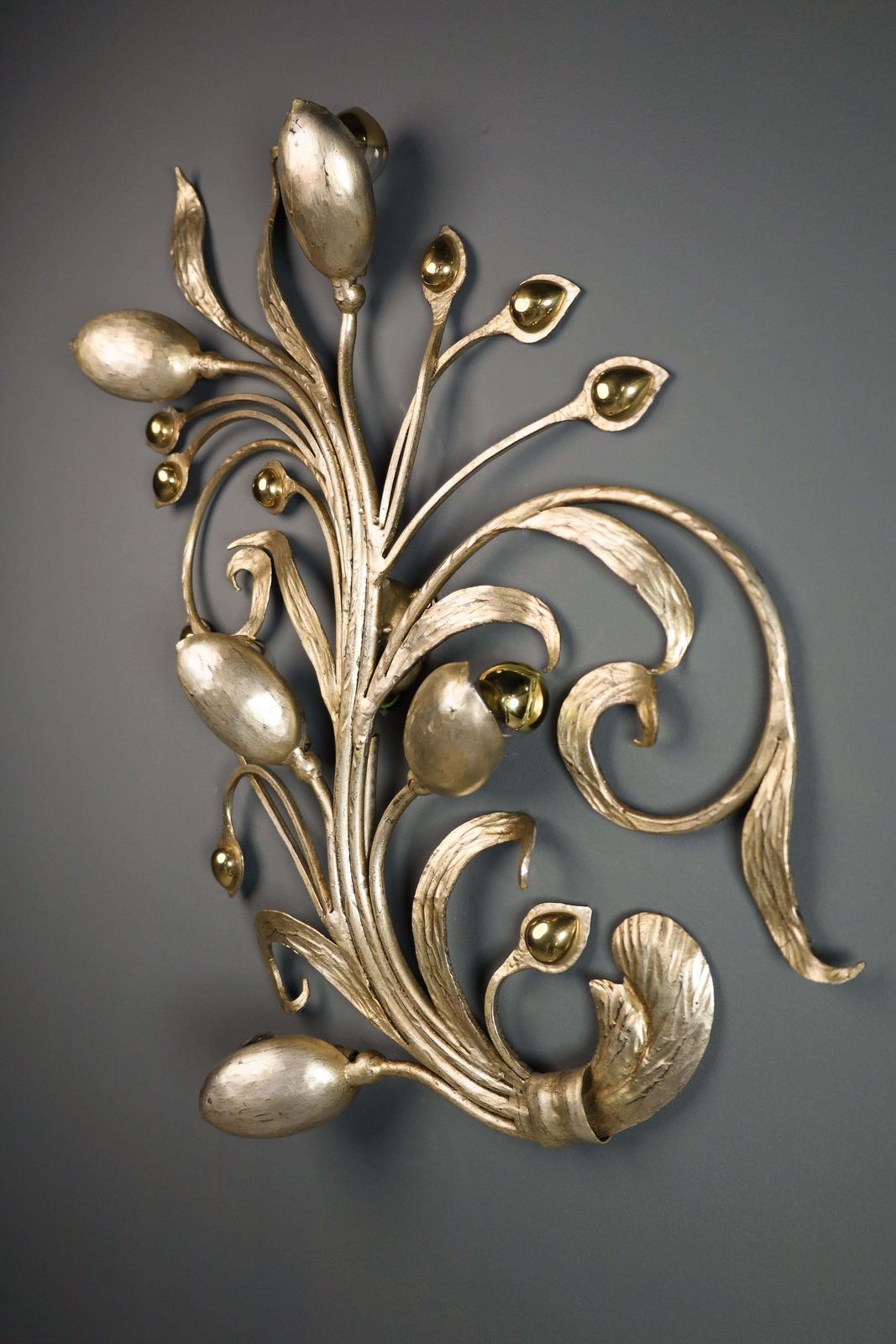 photo buy Monumental Floral Leaf Brass Wall Lights / Sculptures By Hans Möller Germany '60