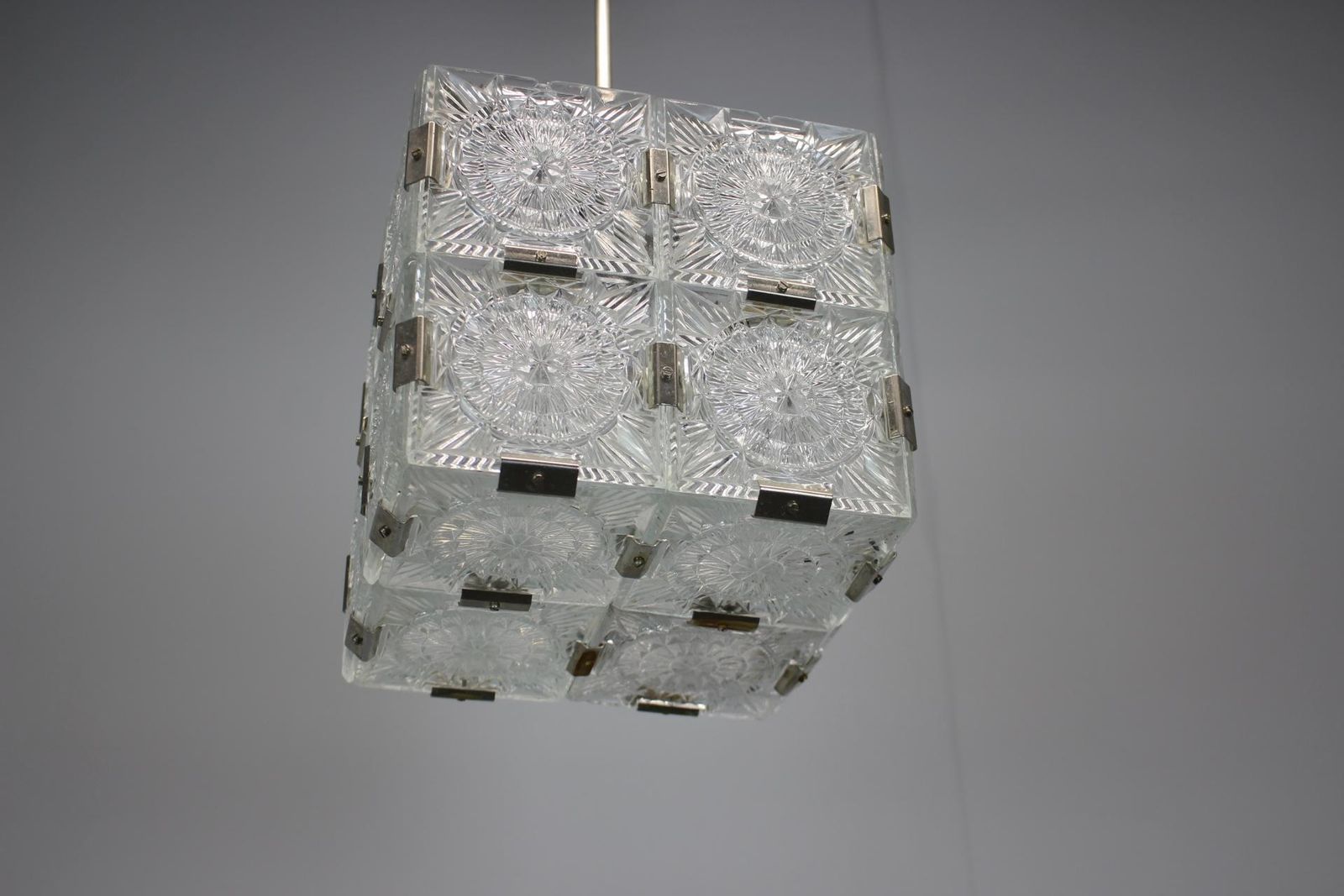 Mid Century Square Clear Glass Pendant By Kamenicky šenov, 1960s, Czechoslovakia photo 425.0