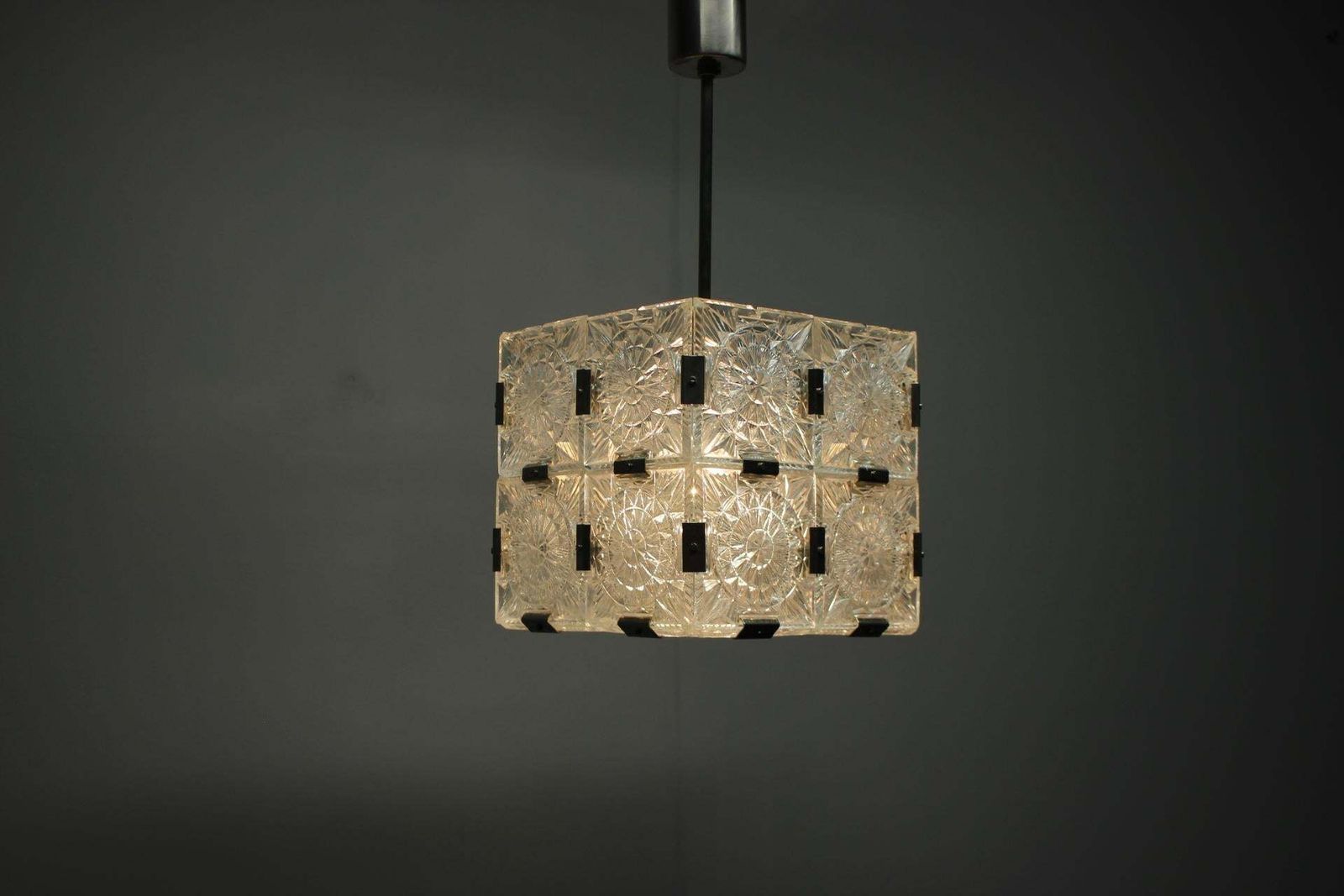 Mid Century Square Clear Glass Pendant By Kamenicky šenov, 1960s, Czechoslovakia photo vintage