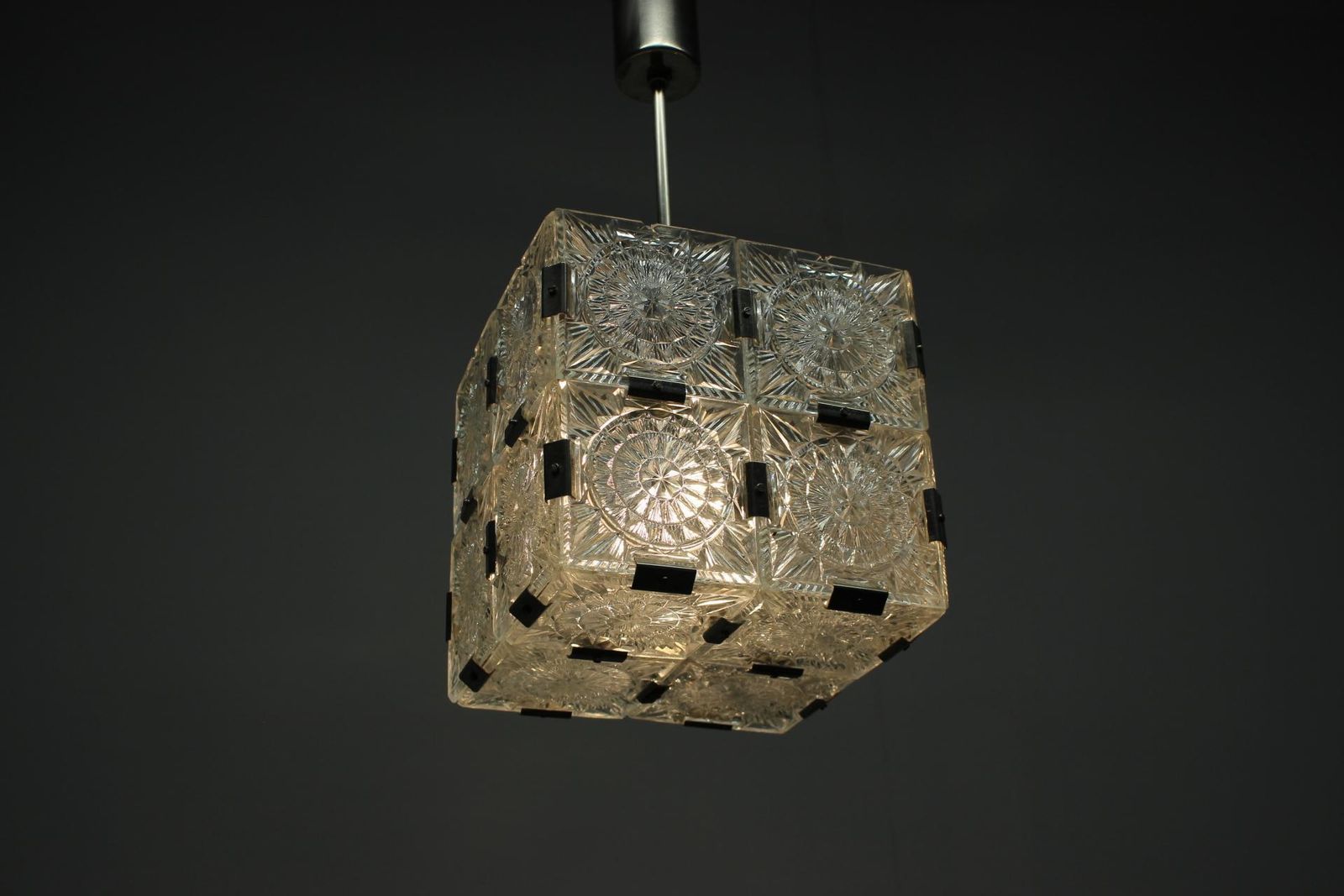 photo furniture Mid Century Square Clear Glass Pendant By Kamenicky šenov, 1960s, Czechoslovakia