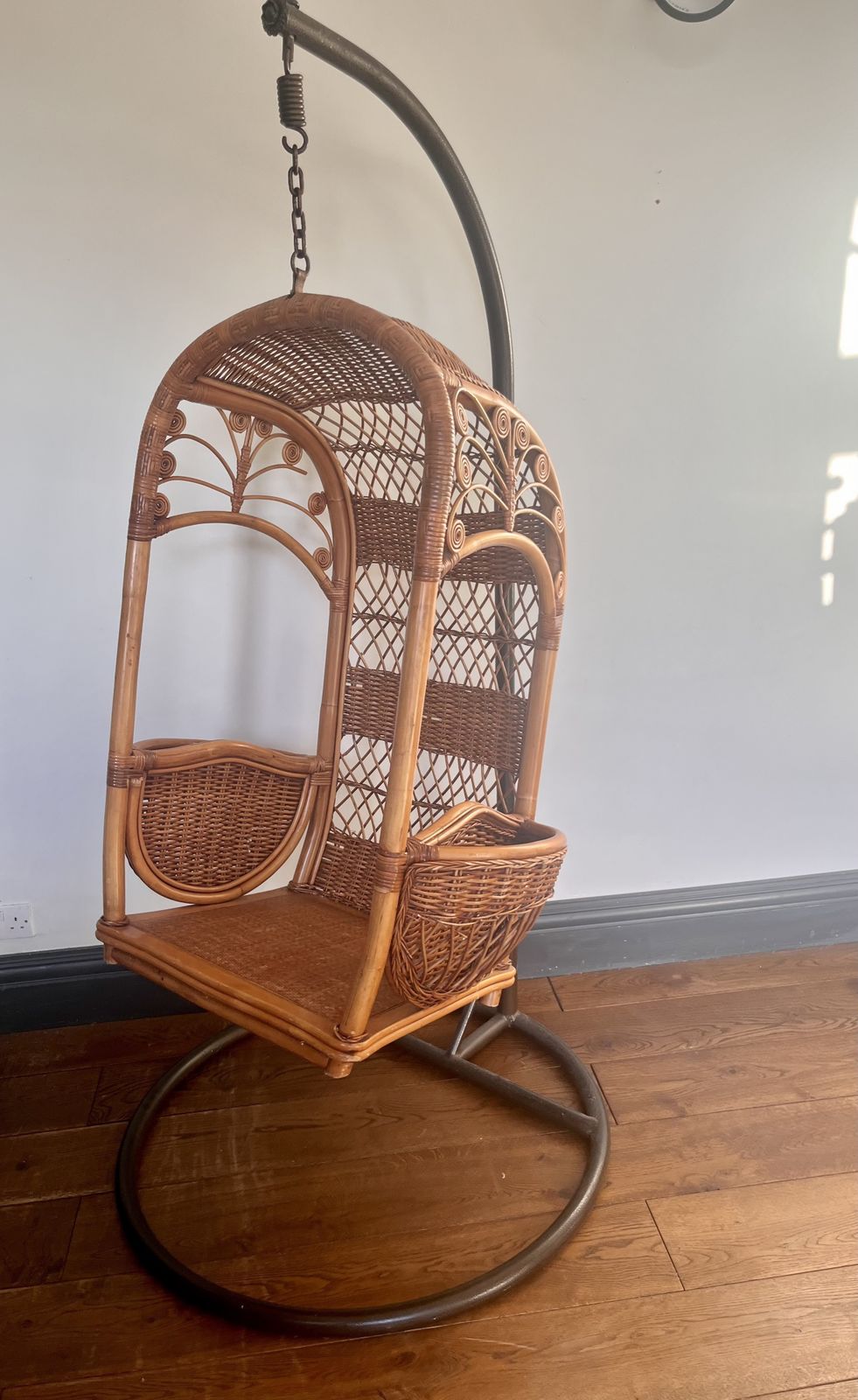 Rattan Hang Egg Cage Lounge Armchair Chair. Cane Egg Chair, Mid Century Cane Egg Chair, Swing Egg Chair