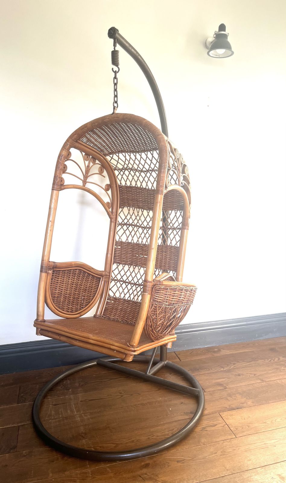 Rattan Hang Egg Cage Lounge Armchair Chair. Cane Egg Chair, Mid Century Cane Egg Chair, Swing Egg Chair photo for sale