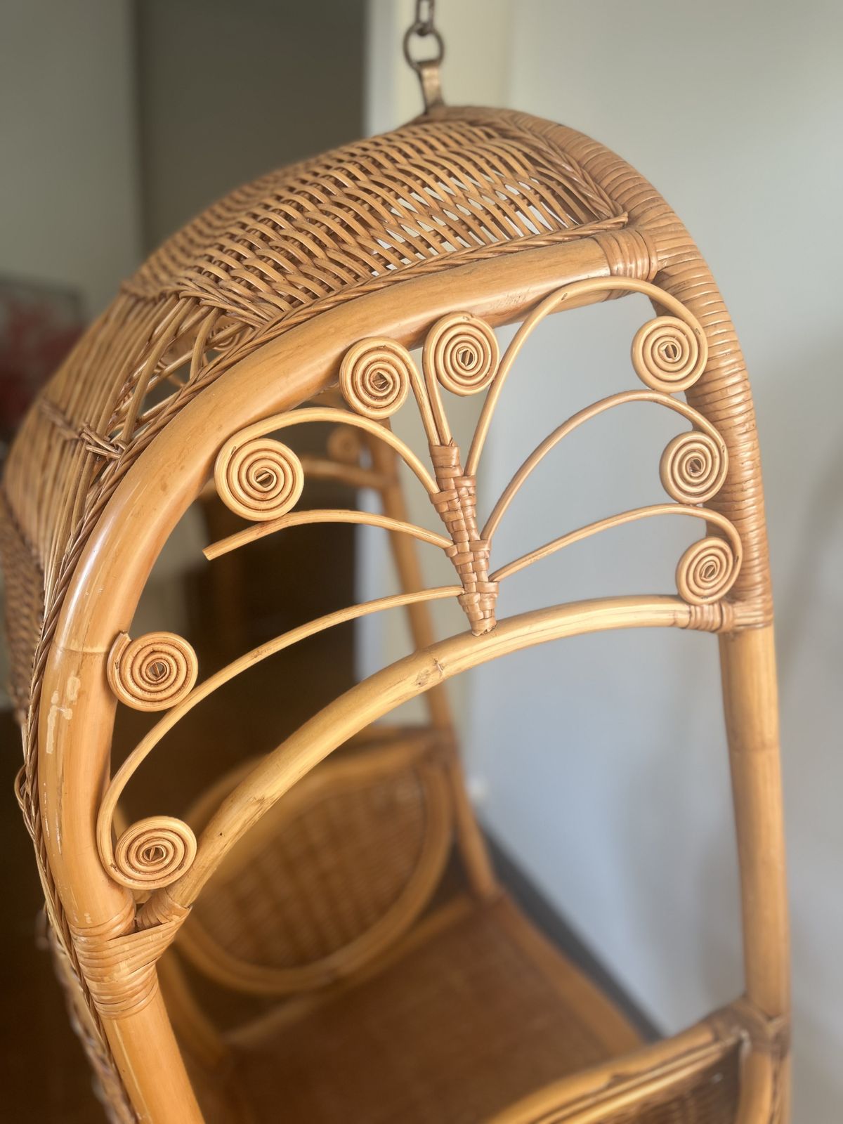 Rattan Hang Egg Cage Lounge Armchair Chair. Cane Egg Chair, Mid Century Cane Egg Chair, Swing Egg Chair photo vinterior