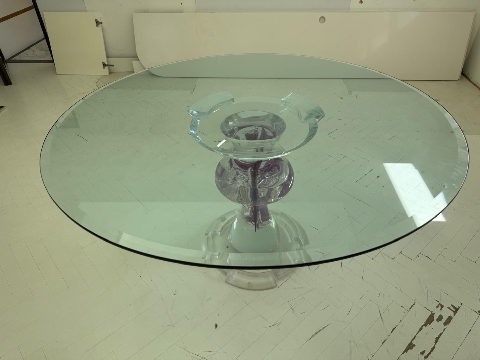 Contemporary Round Glass Dining Table With Sculptural Acrylic Base – 1520mm