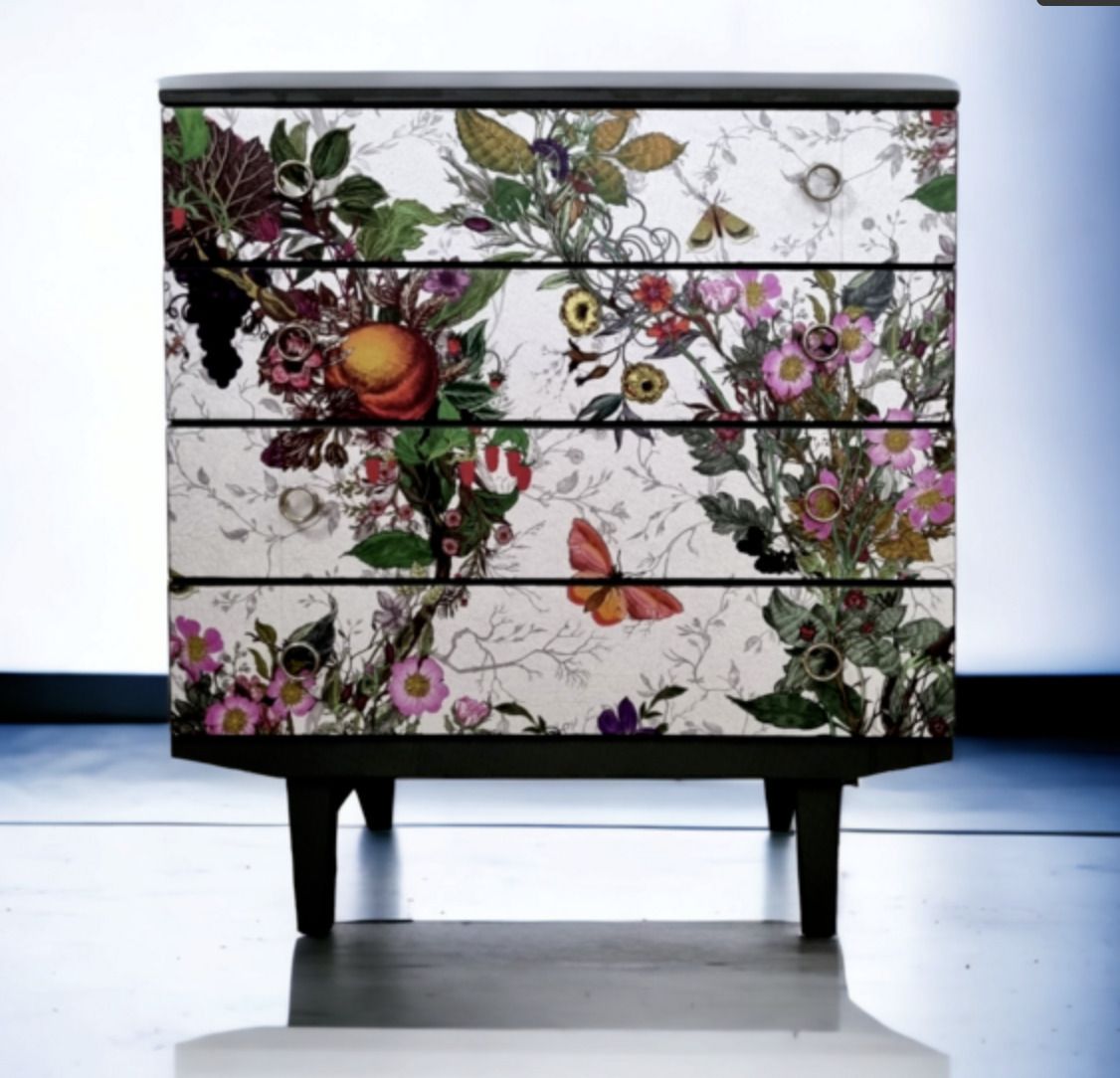 Mid Century Chest Of Drawers With Timorous Beasties Bloomsbury Garden