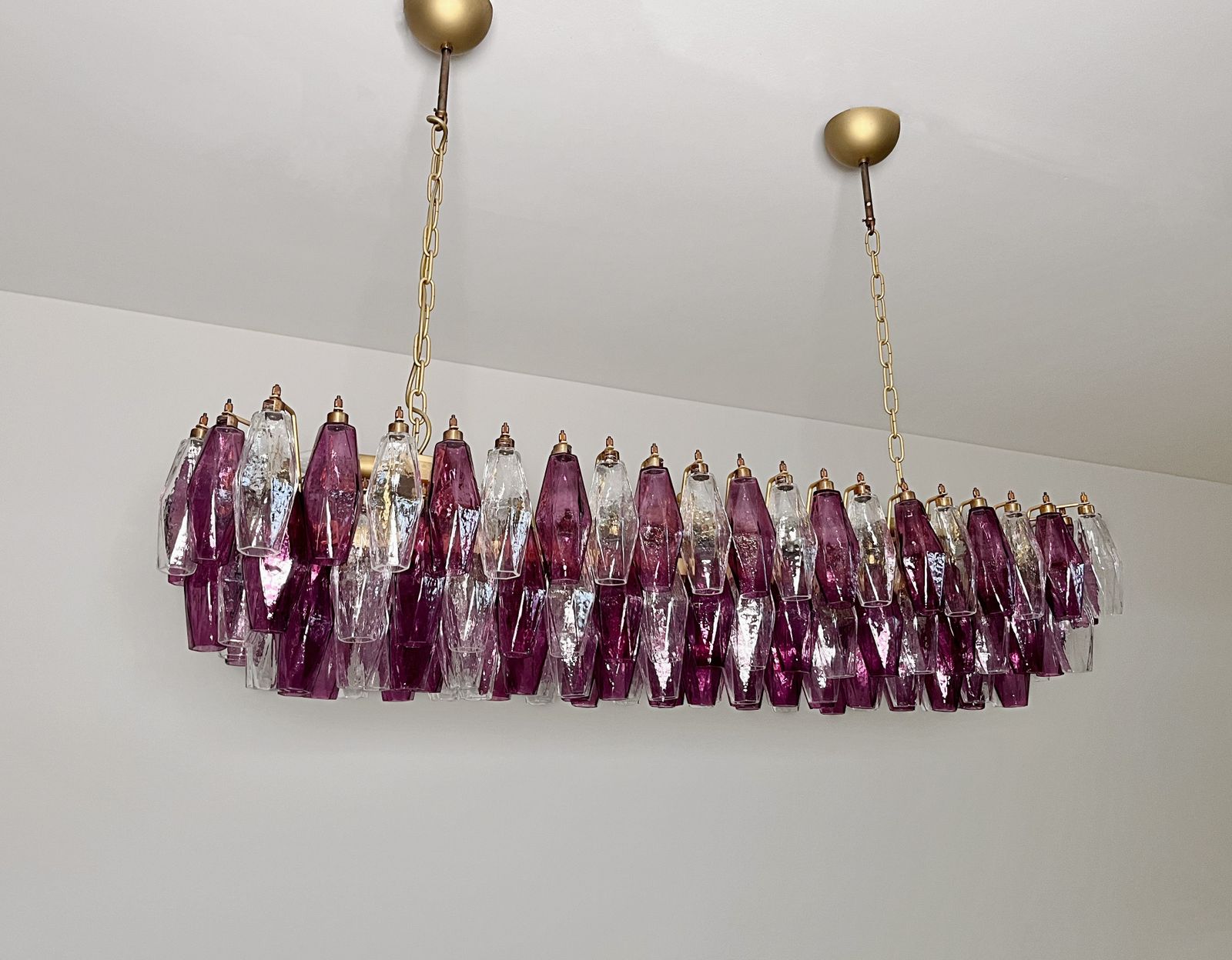 Elegant Murano Poliedri Chandelier   Carlo Scarpa   138 Amethyst/Clear Glasses