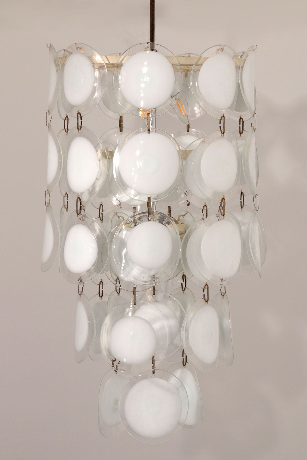 Italian Mid Century Murano, Venetian Glass Disc Chandelier By Vistosi photo vintage