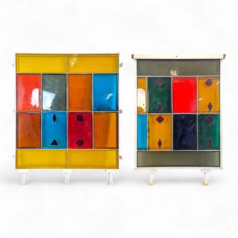 Panels In Thick Colored Saint Gobin Glass Tiles, Set Of 2