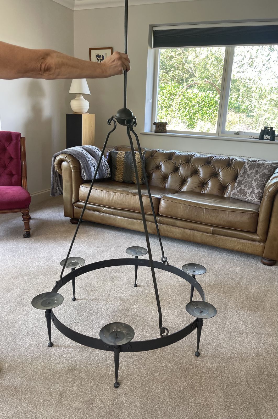 Stunning Handmade Black Iron Candelabra – One Of A Kind Statement Piece, 200cm Drop photo Lighting