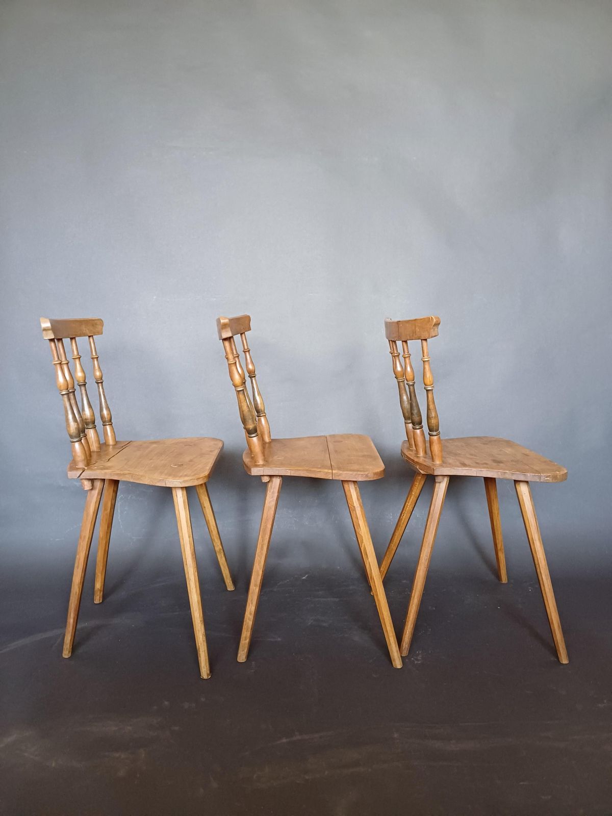 Antique Slovenian Alps Farm Chairs, 1930s, Set Of 3 photo for sale