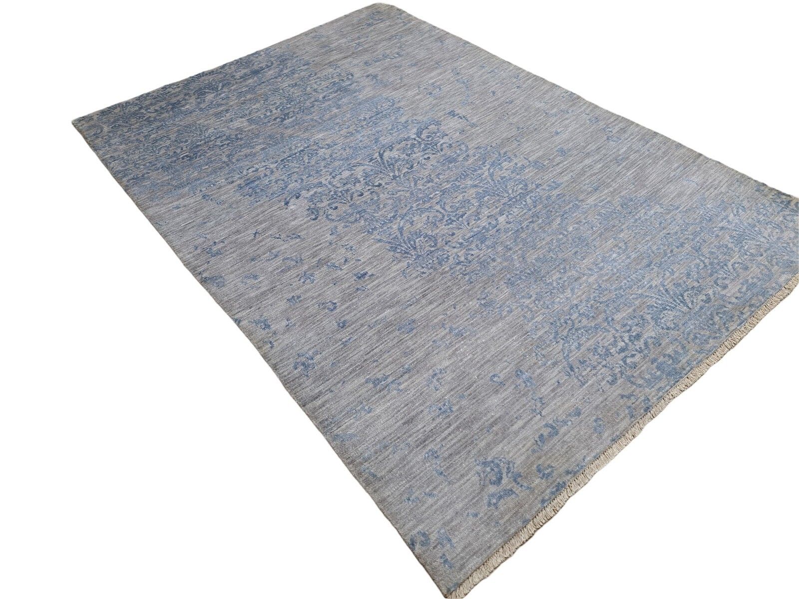 5.6x8 Ft Luxury Hand Knotted Silk Rug. 100% Pure Silk Modern Design Carpet photo for sale