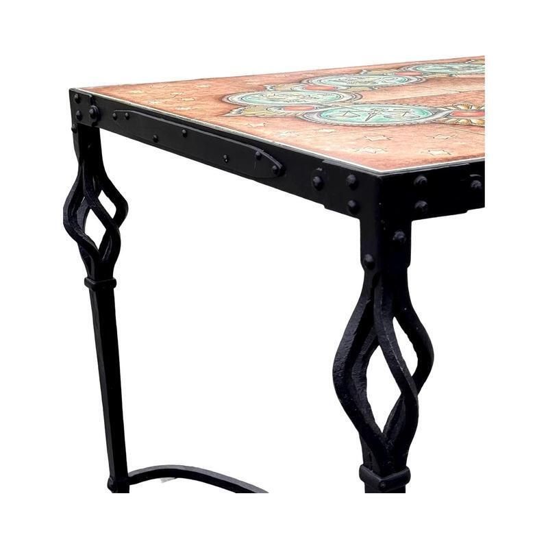 Italian Coffee Table In Wrought Iron With Hand Painted Ceramic Tiles, 1954 photo Furniture