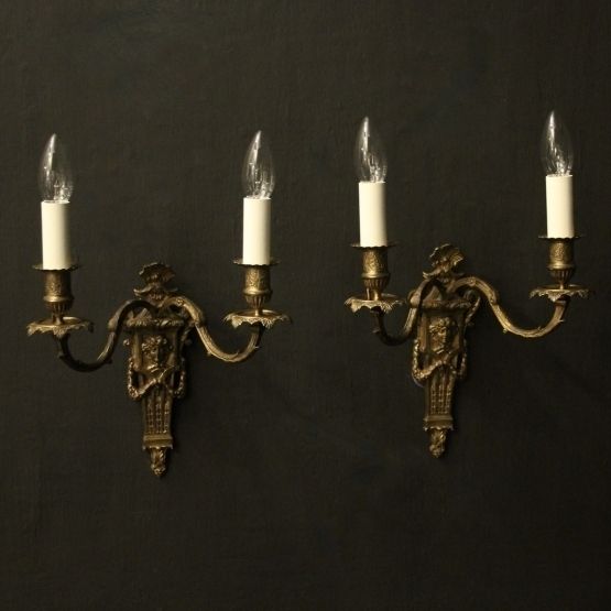 French Pair Of Bronze Antique Wall Sconces