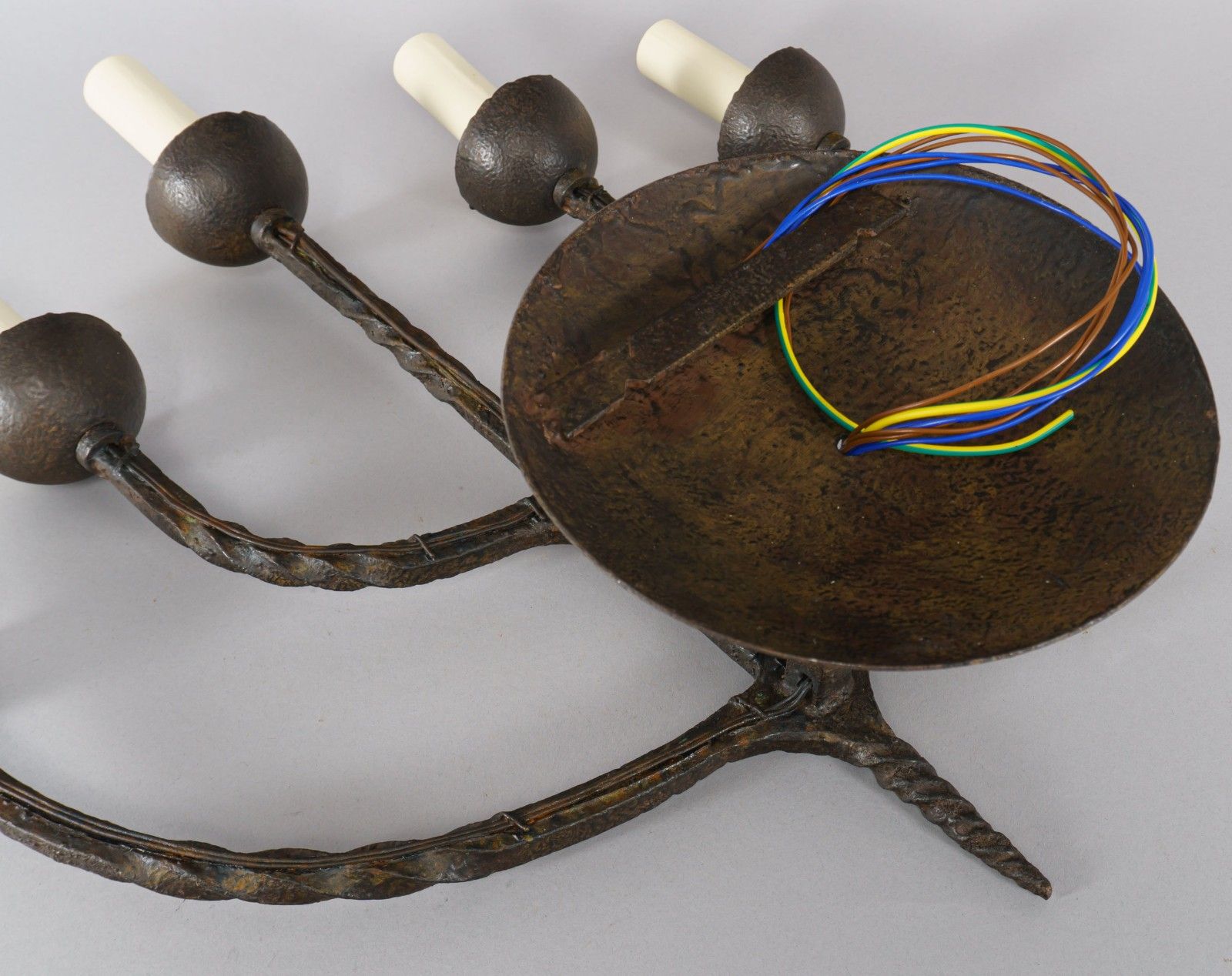 Pair Of Xl Vintage 1950s French Brutalist 5 Arm Wrought Iron Wall Lamps / Sconces photo vinterior