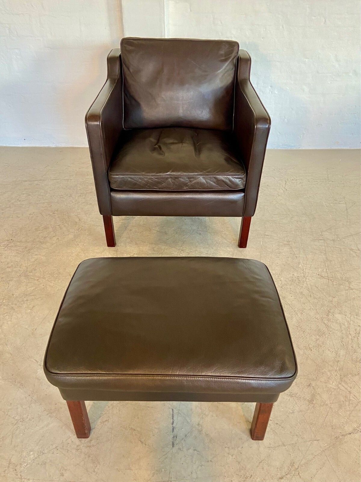 Mid Century Stouby Leather Lounge Chair  And Stool In Brown Leather photo Furniture