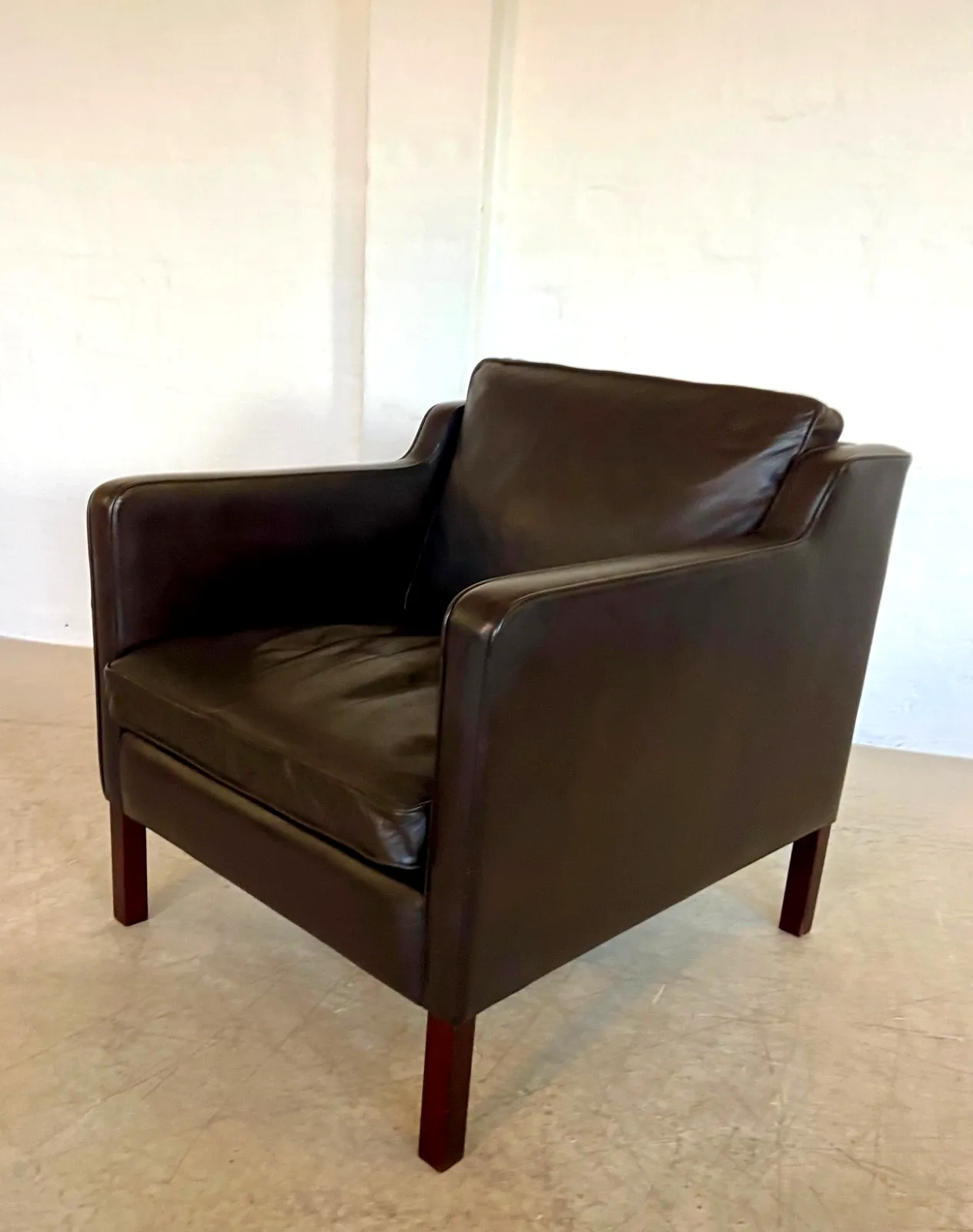 photo for sale Mid Century Stouby Leather Lounge Chair  And Stool In Brown Leather